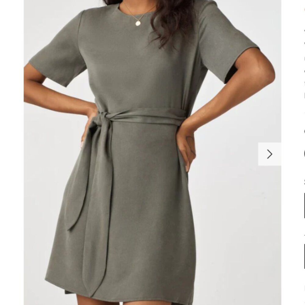 VETTA Olive Tie-Waist Short Sleeve Mini Dress